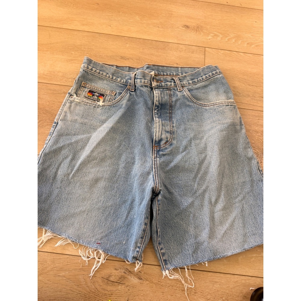 Vintage Alien Workshop Denim Shorts Light Wash Baggy Skate Raw Hem Mens LRG 262